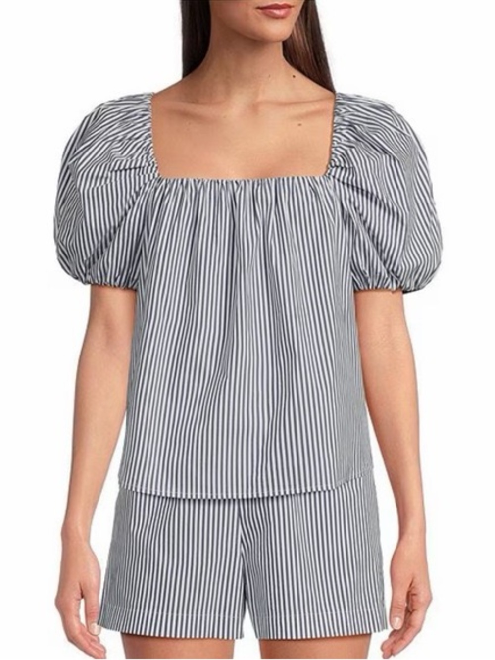 Alex Marie Black & White Striped Puff Sleeve Square Neck Top